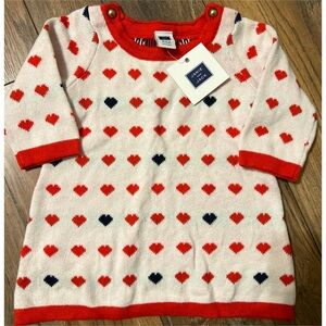 Janie and Jack Size 0-3 Months White Red Heart Sweater Dress NWT